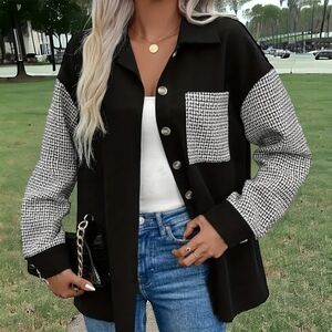 🆕️2XL Color Block Button Front Casual Spring Lightweight Jacket Shacket